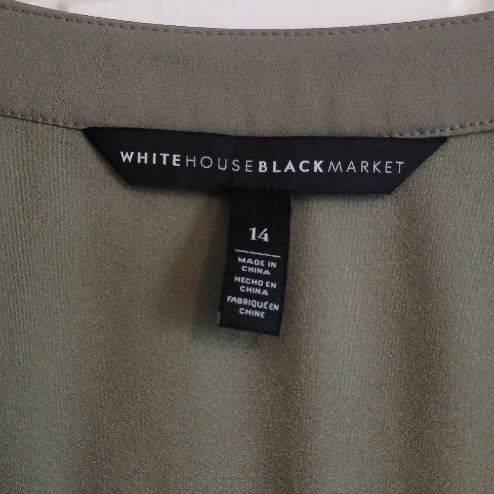 White House Black Market Olive Green Pleated V-Neck Long Sleeve Dress - Picture 3 of 16